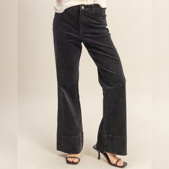 DONT THINK BLACK FLARE PANTS - Picture 1 of 3